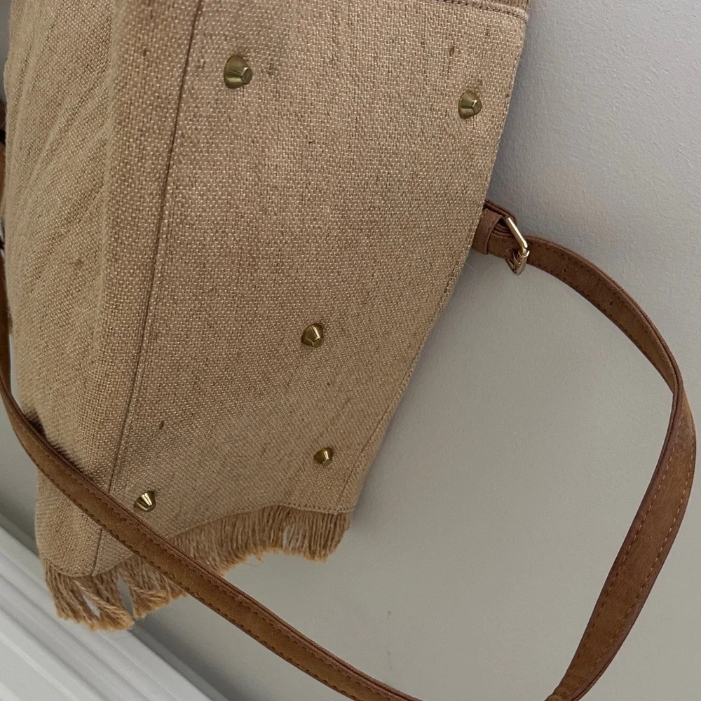 Deux Lux Tan Fringe Tote with Leather Handles